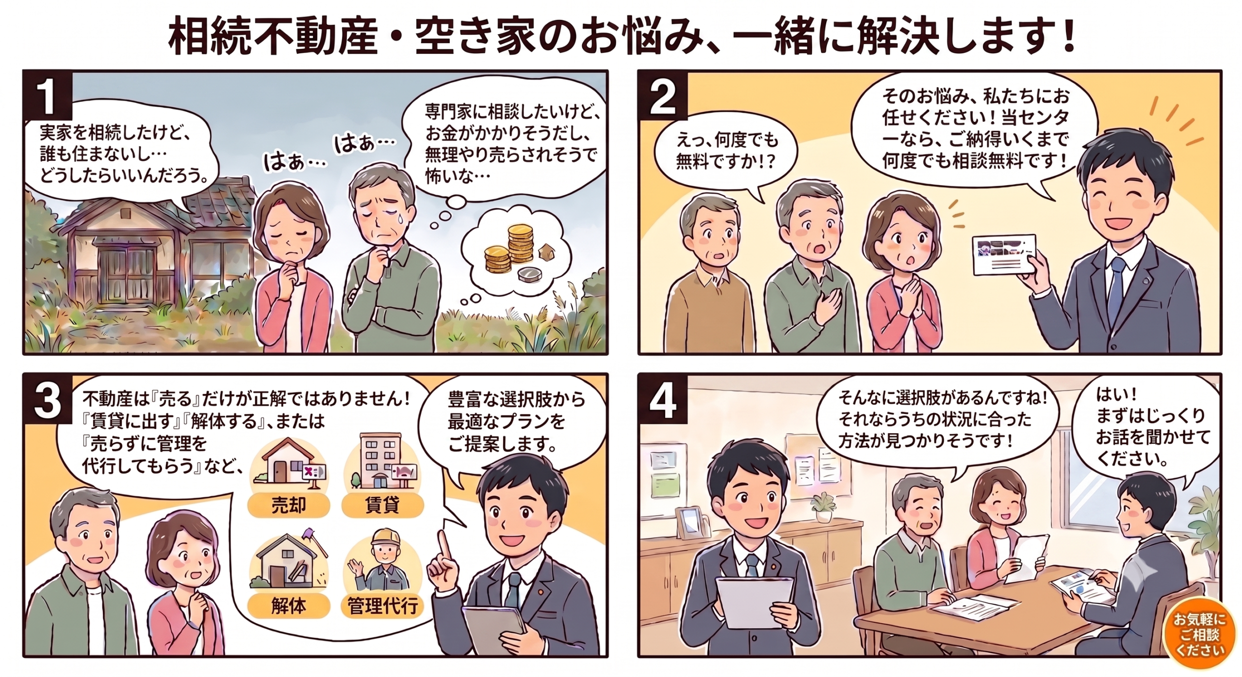 相続不動産・空き家のお悩み、一緒に解決します！