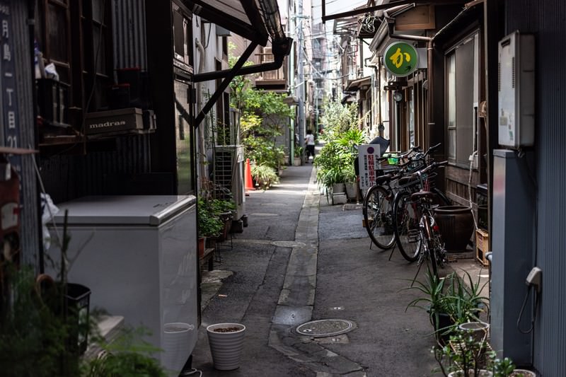 密集市街地の古い連棟長屋